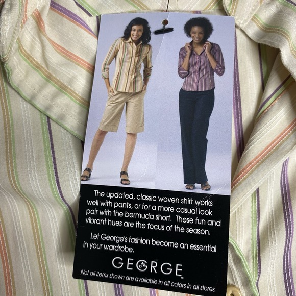 George Stretch Whipped Cream Colorful Pin-stripe Button Up Women's L 3/4 Sleeve - Picture 13 of 16